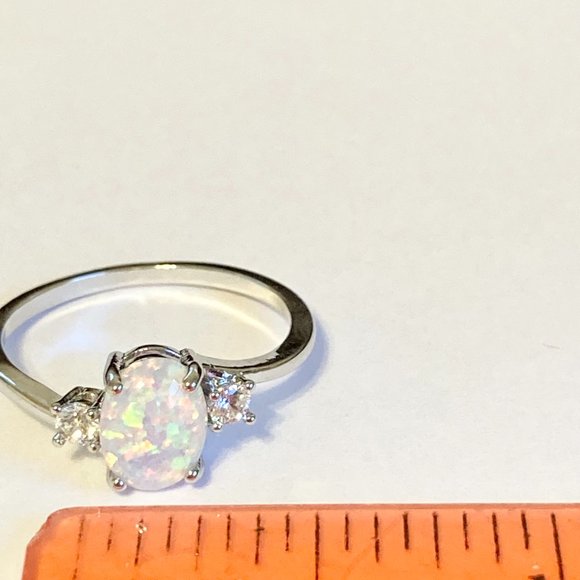 Opal Stone Ring Solitaire Silver Plated Simulated Oval Cut Size 9 10 11 - Picture 10 of 10